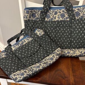 Floral Black and Blue Women's Tote Bag Set